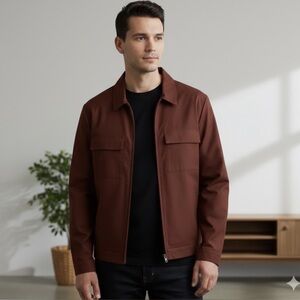 GOODFELLOW & CO Men's Utility Jacket, Men’s Medium, Red Brown